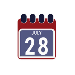 Calendar displaying day 28 ( twenty-eighth ) of the July. Day 28 of the month. illustration