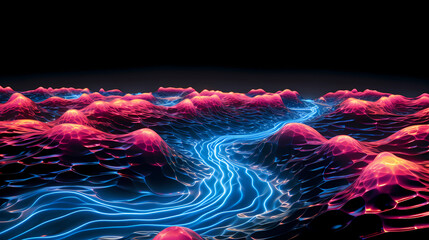 River Nature Plexus Neon Black Background Digital Desktop Wallpaper HD 4k Network Light Glowing Laser Motion Bright Abstract