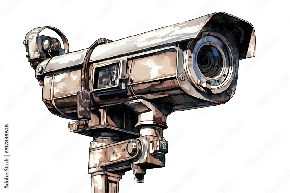 Poster surveillance camera isolated on white. generated by ai.