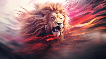 Fototapeta premium High speed lion with motion blur effect. Generative AI. Illustration for brochure, poster, presentation, flyer or banner.