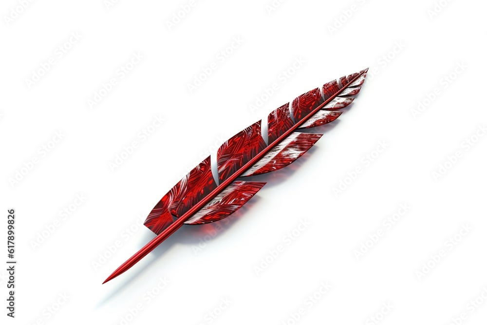 Poster red feather isolated on white. generated by AI.