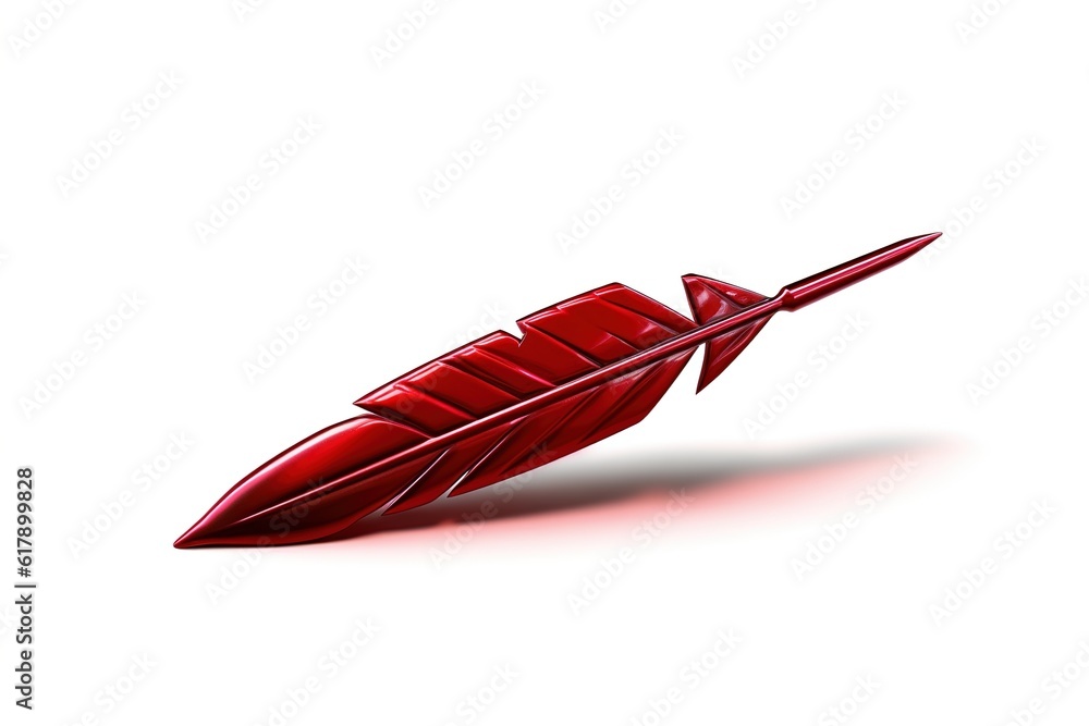 Poster red feather isolated on white. generated by ai.