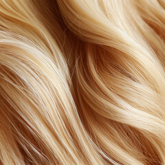 Naklejka premium A closeup view of a bunch of shiny straight blond hair in a wavy curved style.social media content for beauty salons. hair dye color in the catalog. Generative AI