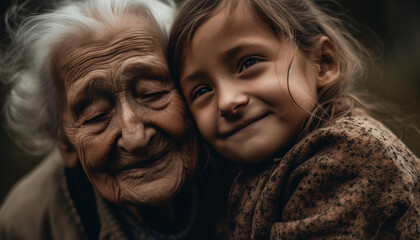 Multi generation family embracing outdoors, smiling with love and happiness generated by AI