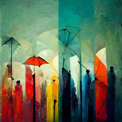minimalism neo expressionism multicolored umbrellas 