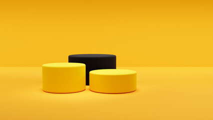 Empty podiums background for products and presentations, studio room podiums stage showroom, yellow background podium stage