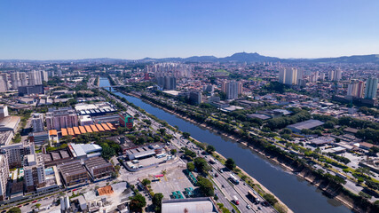 Aerial view of the Barra Funda neighborhood, on Marginal Tietê in São Paulo, Brazil. Avenue that crosses the city.