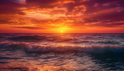 Vibrant sunset over tranquil water, a heaven of beauty in nature generated by AI