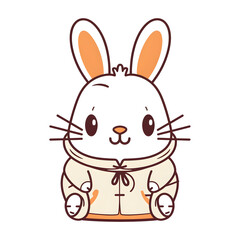 Fototapeta premium Digital Art of happy Rabbit in Kawaii Style with clear outlines, colorful design and white background. Generative AI. 