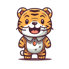 Digital Art of happy Tiger in Kawaii Style with clear outlines, colorful design and white background. Generative AI. 