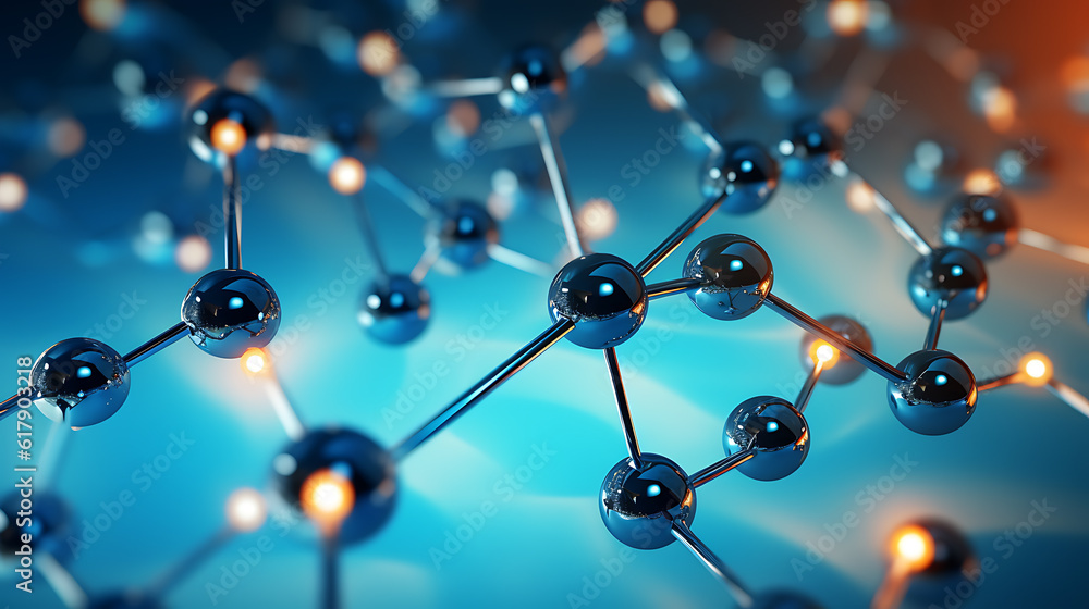 Poster science molecule, molecular dna model structure.created with generative ai technology.