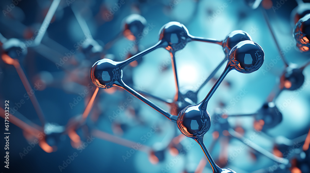 Poster science molecule, molecular dna model structure.created with generative ai technology.