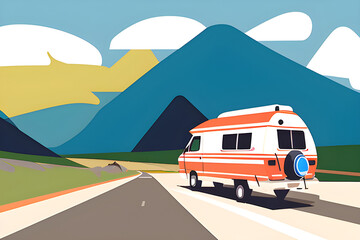 Camper wohnmobile auf landstrasse illustriert illustration cartoon image generative ki