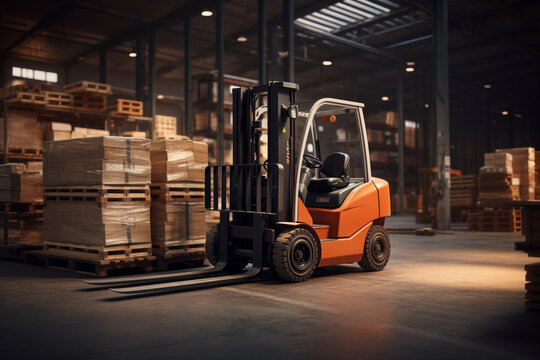 3D rendering of delivery forklift at warehouse concept ai