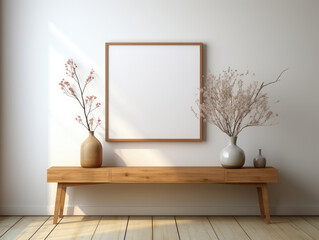Mockup frame in home interior background white room HD, Background