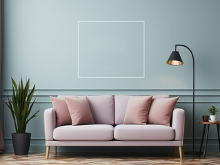 Mockup poster frame in living room working area Scan HD, Background