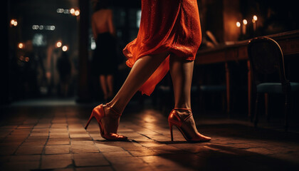 One woman standing on stage in high heels, exuding sensuality generated by AI