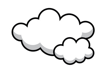 Vector Outline Cloud Isolated on White Background. Minimal Cloud in Cartoon Style. Clouds Set in Hand Drawn Vintage Retro Style Cartoon Clouds design elements. Environment illustrations.