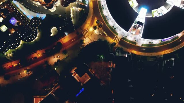 illuminated night city downtown, light streets of financial district, Tenerife