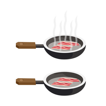 bacon cooking in pan, flat style clip art preview
