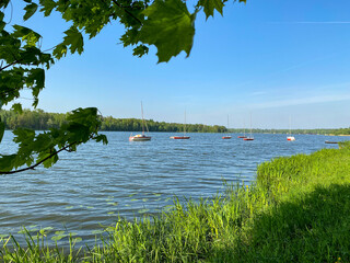 boats sailing on Lake Paprocańskie Tychy Poland.