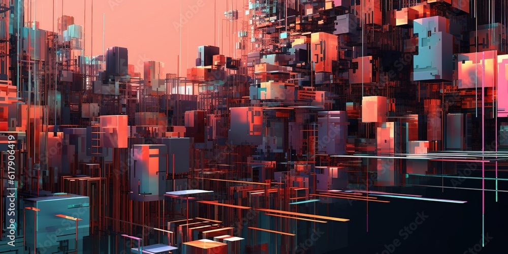 Poster an impression in the abstract of a metropolis with buildings