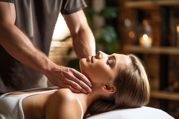 Obraz na płótnie Canvas Spa Massage. Young Woman Getting Facial Massage. High quality photo