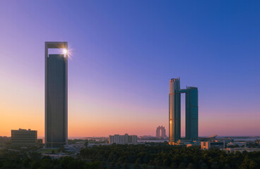 UAE, United Arab Emirates, Abu Dhabi downtown panorama and financial center skyline.