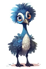 Cute baby Emu in Cartoon Style on white background - generative AI