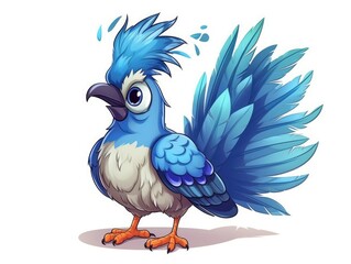 Blue Jay in Cartoon Style on white background - generative AI