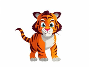 Fototapeta na wymiar Tiger in Cartoon Style on white background - generative AI