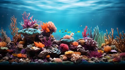 Underwater reef with plants and colored corals. Generative AI