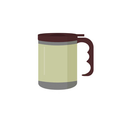 Coffee bottle. Flat illustration of a cup for a drink, water. Vector travel mug for tea and tumbler. Thermo coffee cup icon. Cartoon with thermo mug for cover design