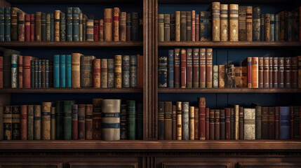 Old books in the shelf in library .Created with Generative AI technology.