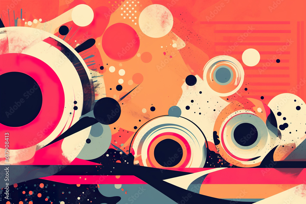 Poster a painting of an abstract design with circles and dots. generative ai.