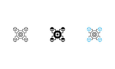 Simple blockchain icon. Black outline and flat blockchain, cube icon. Cryptocurrency  logo icon.  Vector icon Blockchain algorithm concept.