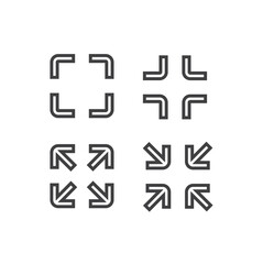 Obraz premium Screen Display Media Player icon design in white background, Zoom in and zoom out buttons multimedia interface, Music, audio and video Line vector illustration