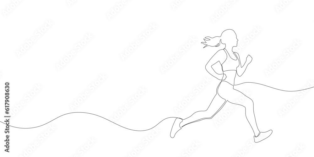 Wall mural woman running drawn in a continuous one line drawing. . vector illustration - Wall murals