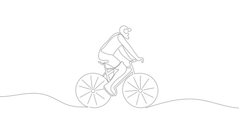 Fototapeta na wymiar A cyclist or cyclist rides down the street. continuous one line drawing of sports man. Vector illustration