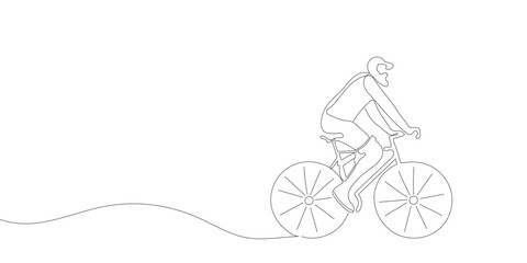 A cyclist or cyclist rides down the street. continuous one line drawing of sports man. Vector illustration