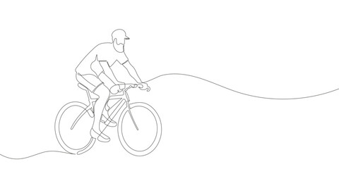 A cyclist or cyclist rides down the street. continuous one line drawing of sports man. Vector illustration