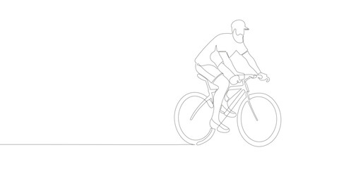 Fototapeta na wymiar A cyclist or cyclist rides down the street. continuous one line drawing of sports man. Vector illustration
