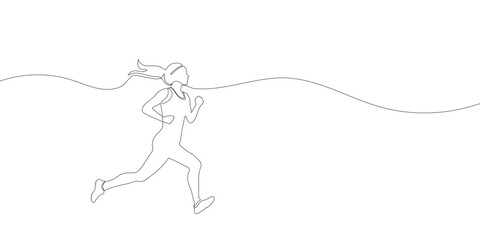 Woman running drawn in a continuous one line drawing. . Vector illustration