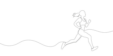 Woman running drawn in a continuous one line drawing. . Vector illustration © dariachekman