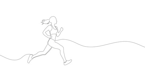 Woman running drawn in a continuous one line drawing. . Vector illustration