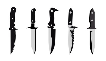 Set black knife icon in flat style isolated on white background. Hunting knife icon. Vector illustration
