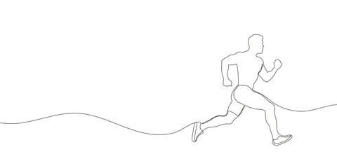 Continuous one line drawing of a running sportsman. Sports running. Vector illustration