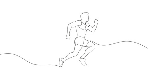 Continuous one line drawing of a running sportsman. Sports running. Vector illustration