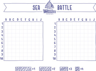 Sea battle, game board blank template vector illustration