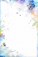 Watercolor winter frame with snowflakes and space for text. Place for text. Greeting card template.